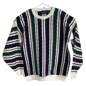 Vintage Mens XL Striped Knit Sweater Retro 90s Colorblock Crewneck‎ Pullover